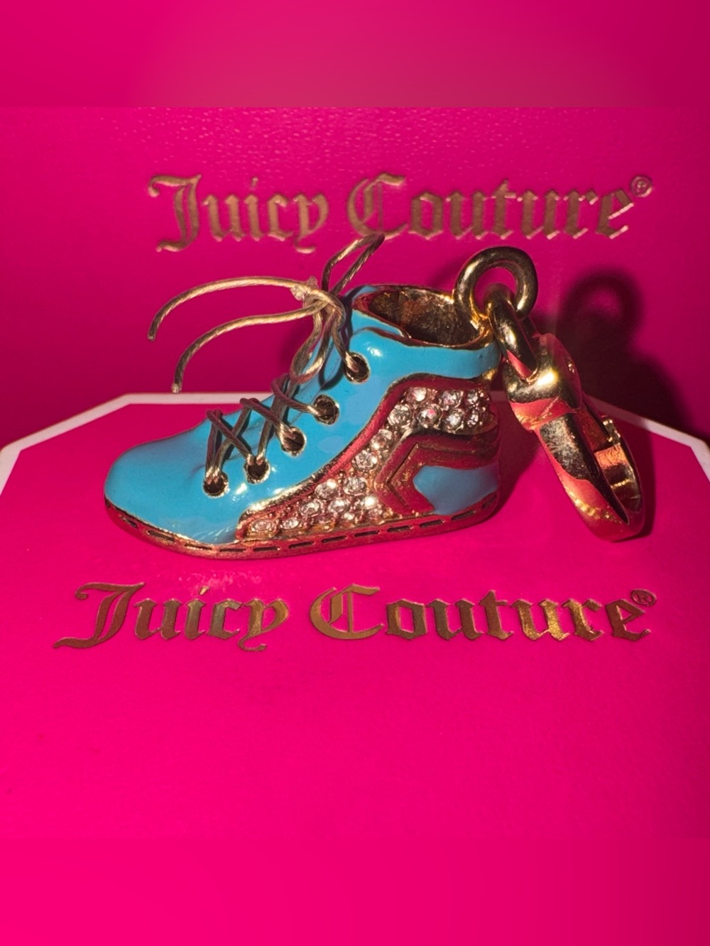 VTG Authentic Juicy Couture Turquoise Enamel Pavé C-Sneaker Charm Boxed-Retired